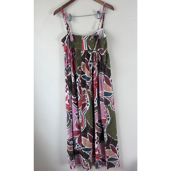 Francescas Maxi Dress Womens Small Pink Green Linen Blend Floral Mara Palm Print - Picture 13 of 13